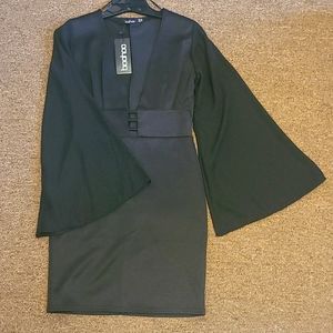 BooHoo Black Cocktail Dress w/ Sheer Long Sleeve Size 6